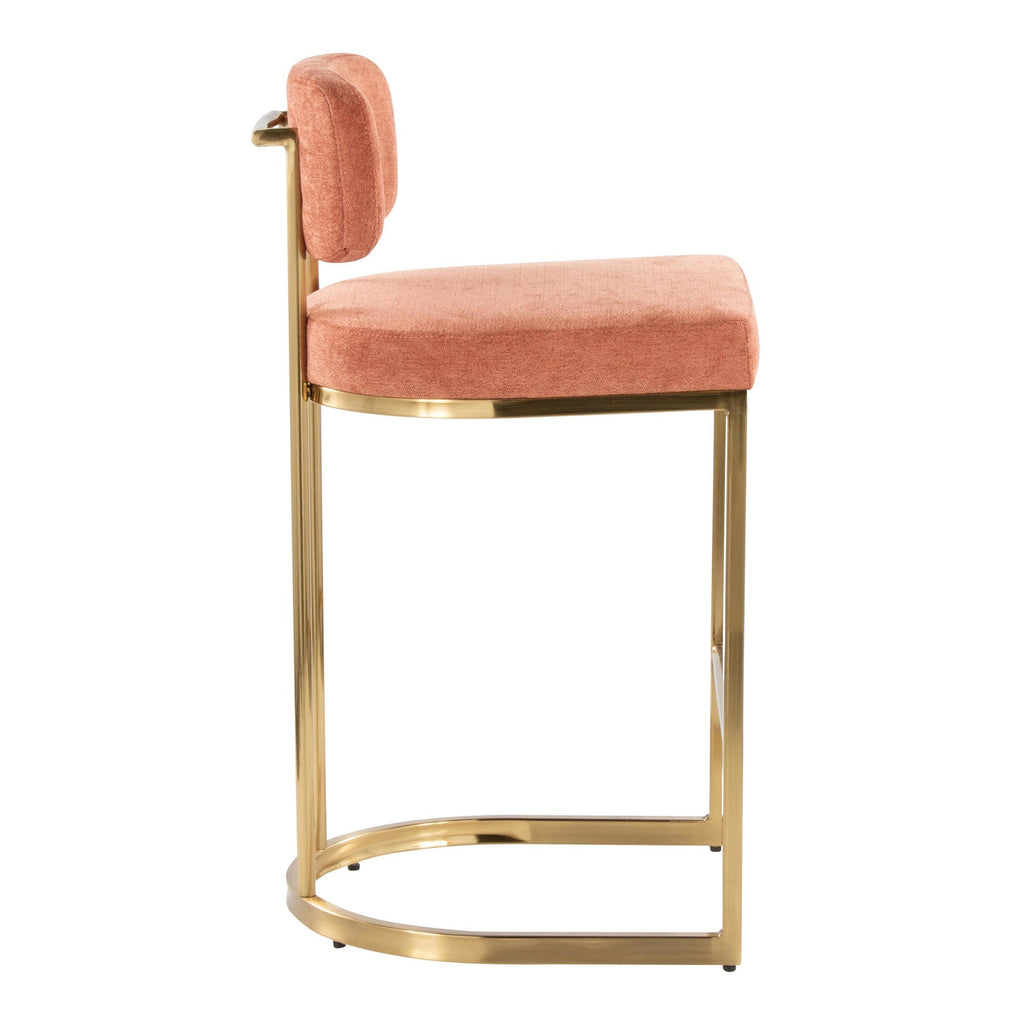 Mid-back Demi 26" Fixed-Height Counter Stool - Set of 2 - Gold Metal, Salmon Fabric
