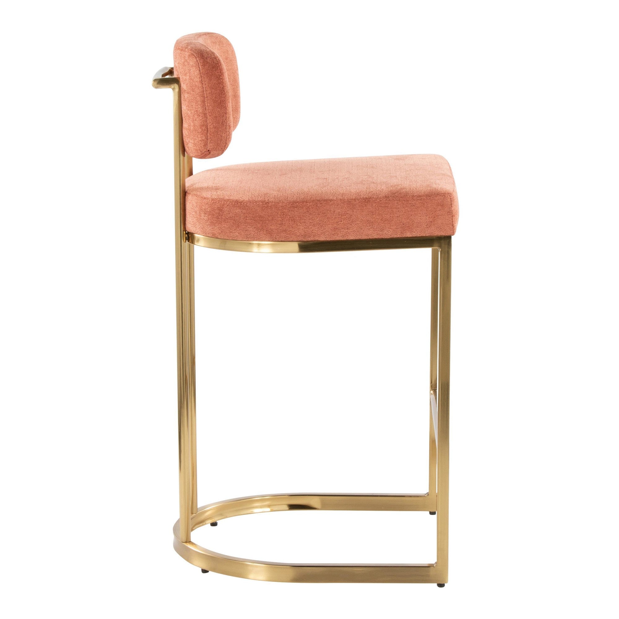 Mid-back Demi 26" Fixed-Height Counter Stool - Set of 2 - Gold Metal, Salmon Fabric