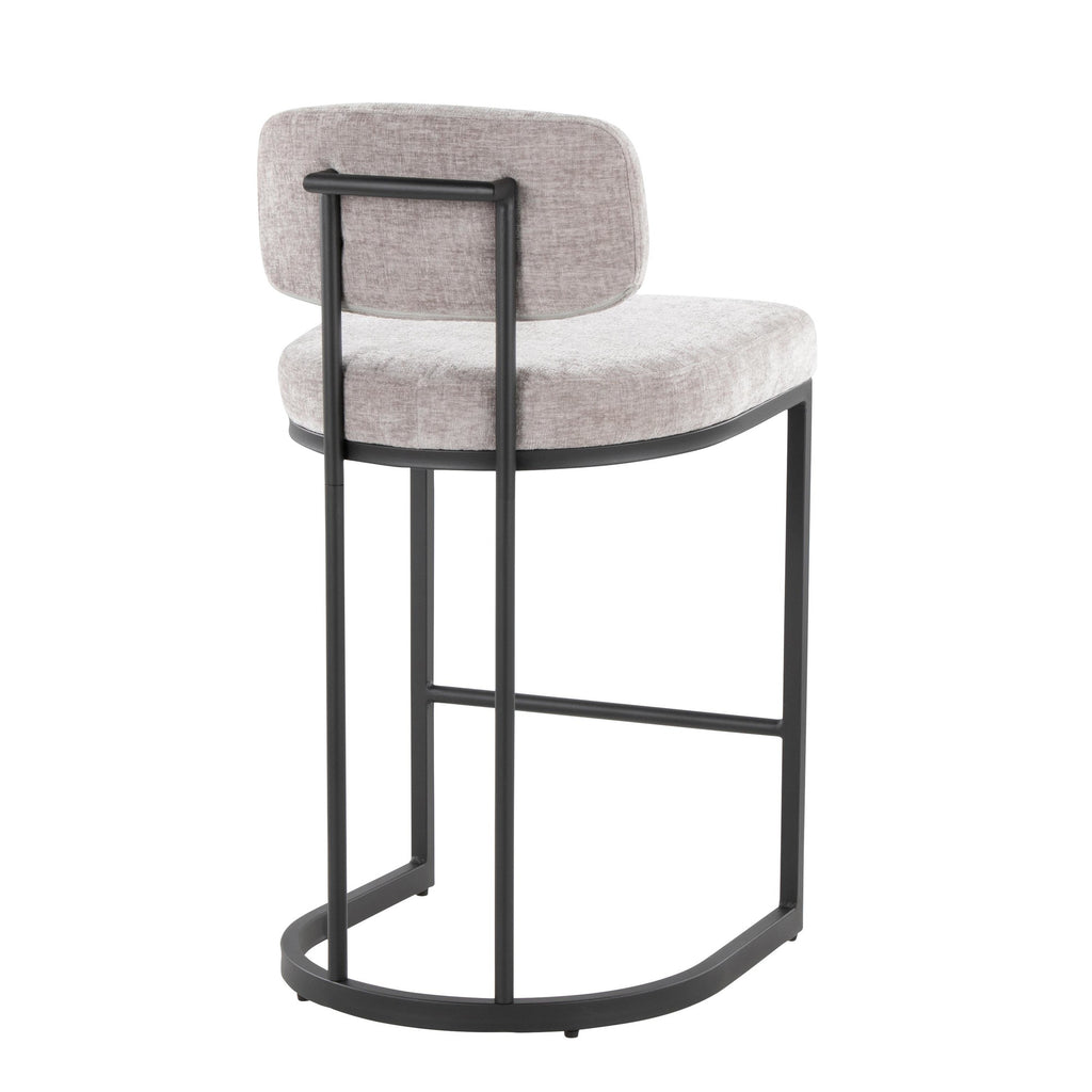 Mid-back Demi 26" Fixed-Height Counter Stool - Set of 2 - Black Metal, Light Grey Fabric