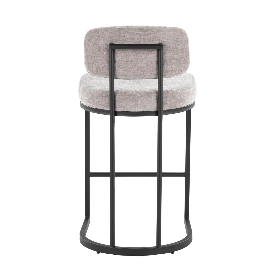 Mid-back Demi 26" Fixed-Height Counter Stool - Set of 2 - Black Metal, Light Grey Fabric