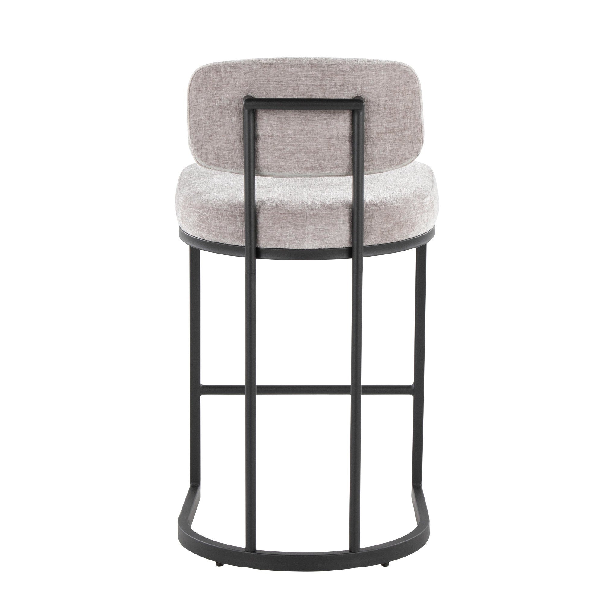 Mid-back Demi 26" Fixed-Height Counter Stool - Set of 2 - Black Metal, Light Grey Fabric