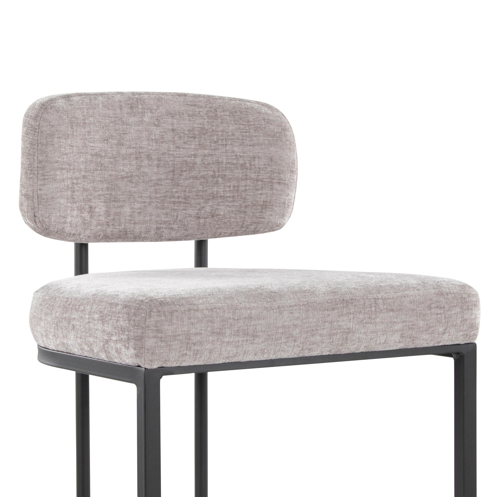 Mid-back Demi 26" Fixed-Height Counter Stool - Set of 2 - Black Metal, Light Grey Fabric