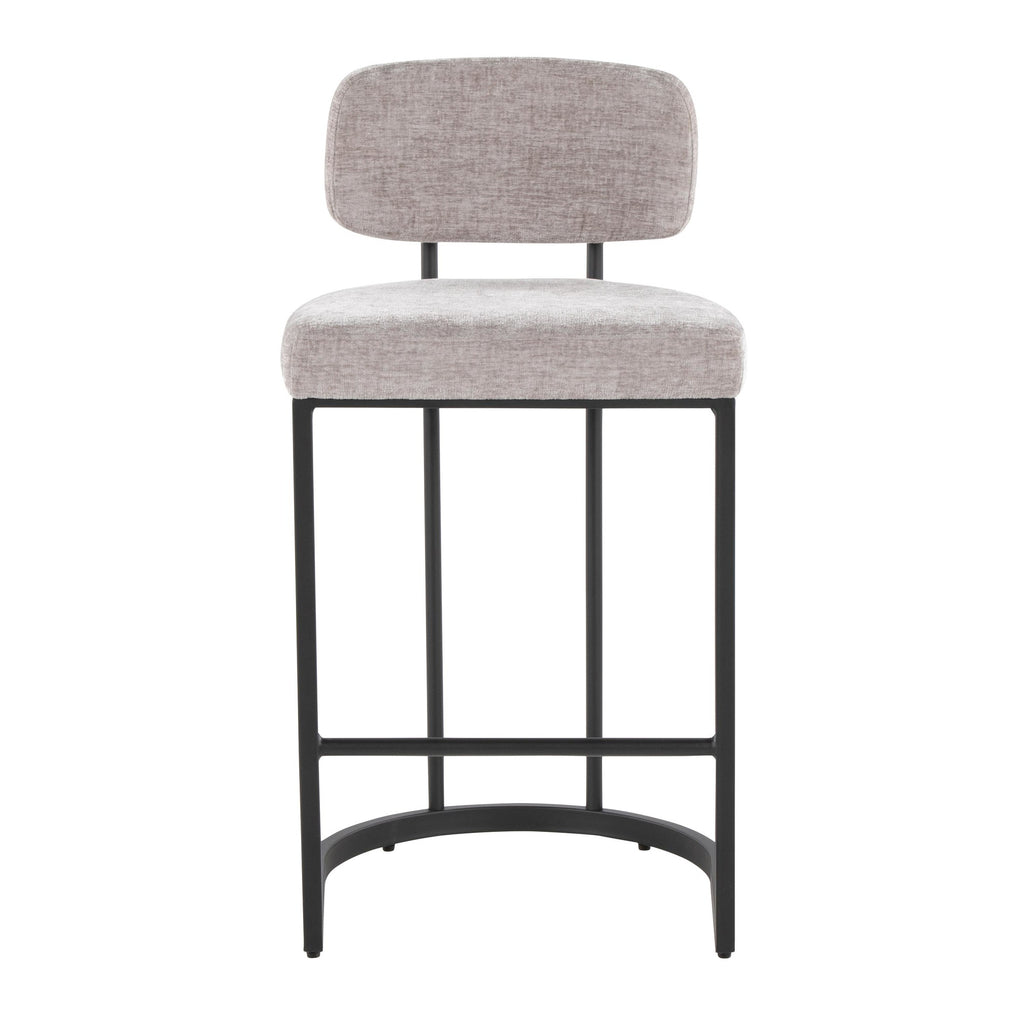 Mid-back Demi 26" Fixed-Height Counter Stool - Set of 2 - Black Metal, Light Grey Fabric
