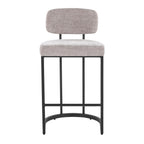 Mid-back Demi 26" Fixed-Height Counter Stool - Set of 2 - Black Metal, Light Grey Fabric