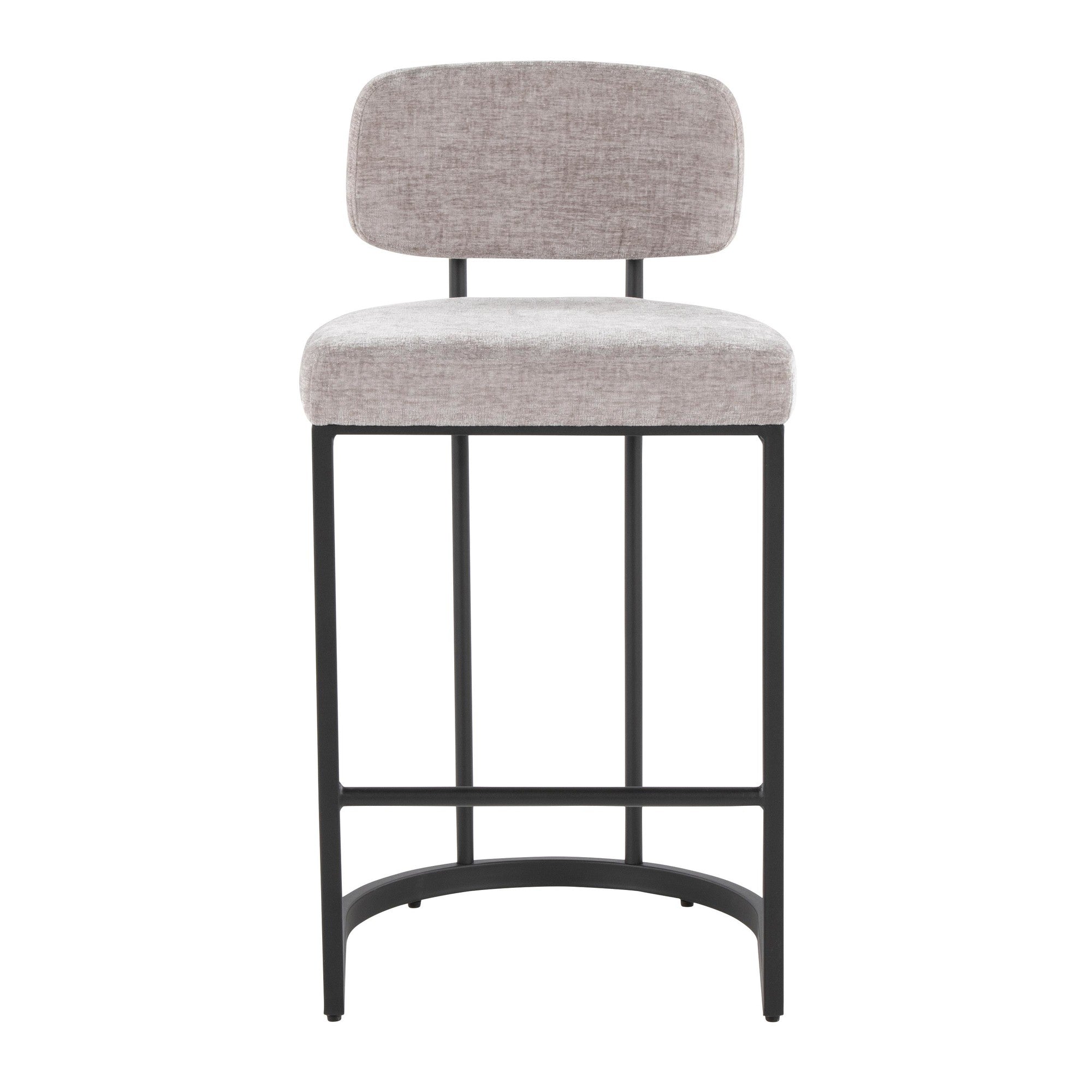 Mid-back Demi 26" Fixed-Height Counter Stool - Set of 2 - Black Metal, Light Grey Fabric