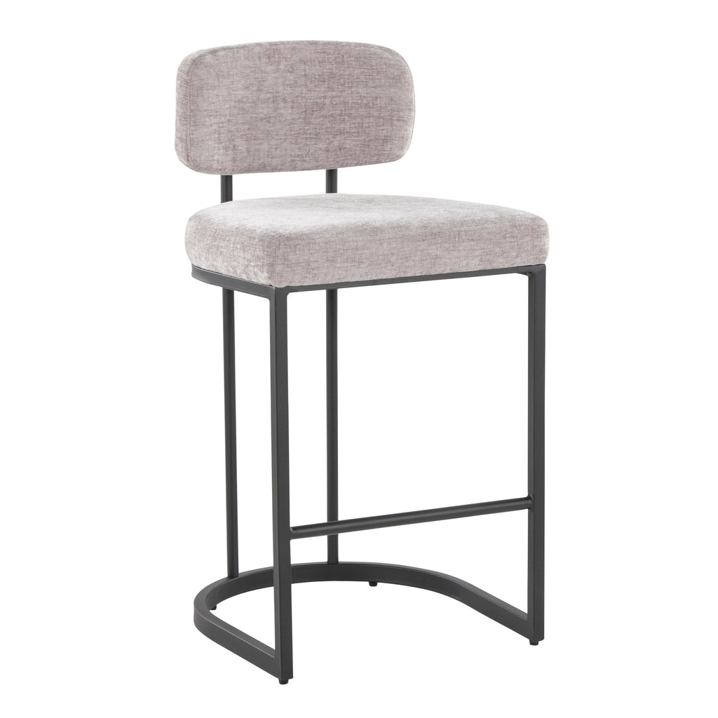 Mid-back Demi 26" Fixed-Height Counter Stool - Set of 2 - Black Metal, Light Grey Fabric