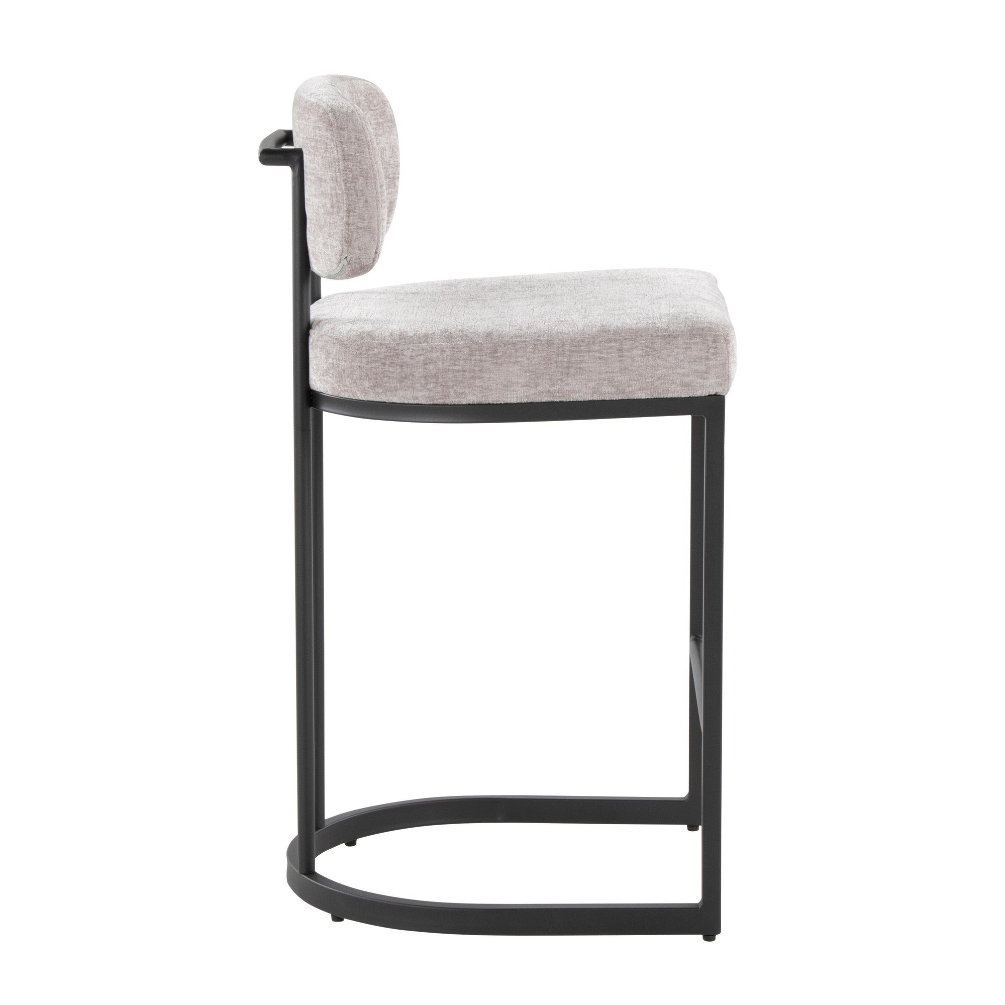 Mid-back Demi 26" Fixed-Height Counter Stool - Set of 2 - Black Metal, Light Grey Fabric