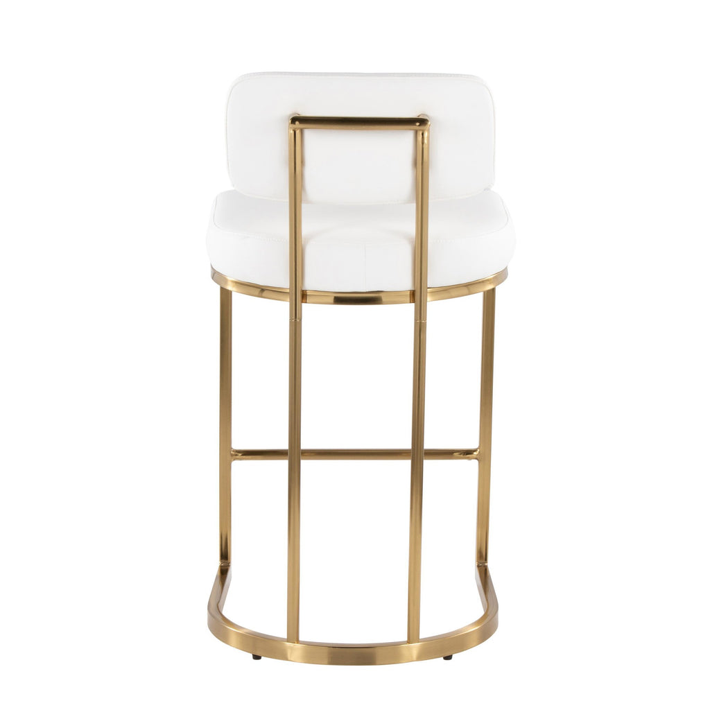 Mid-back Demi 26" Fixed-Height Counter Stool - Set of 2 - Gold Metal, White PU