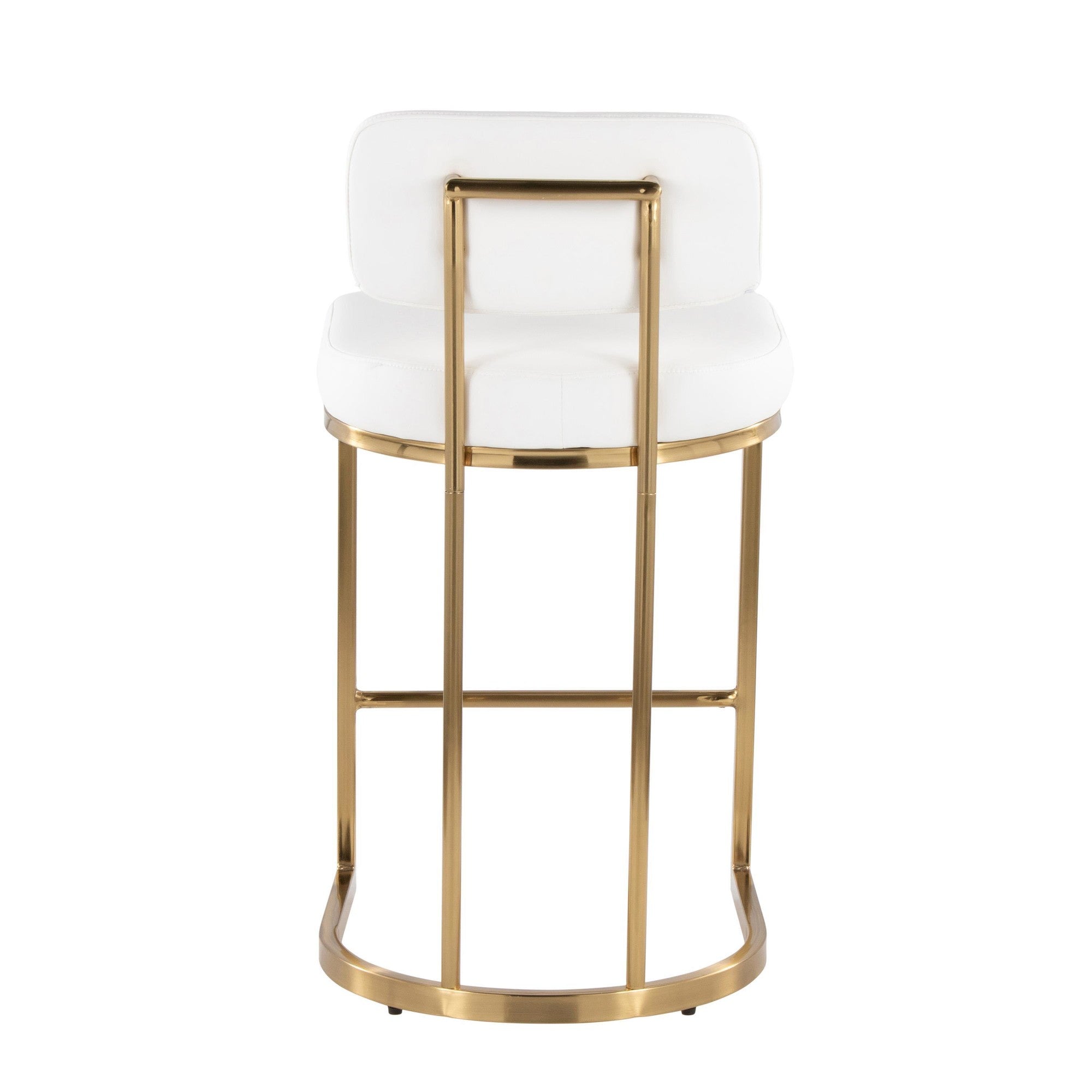 Mid-back Demi 26" Fixed-Height Counter Stool - Set of 2 - Gold Metal, White PU