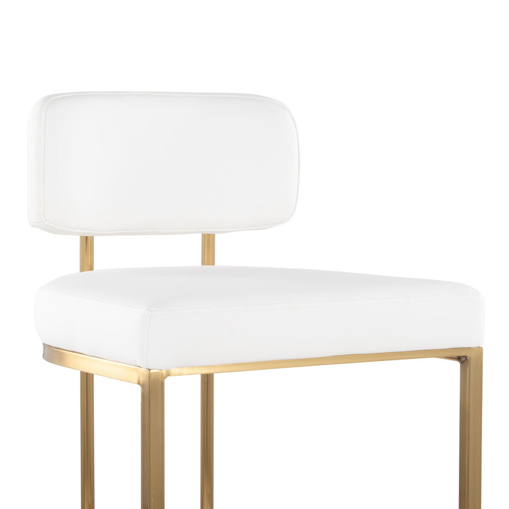 Mid-back Demi 26" Fixed-Height Counter Stool - Set of 2 - Gold Metal, White PU