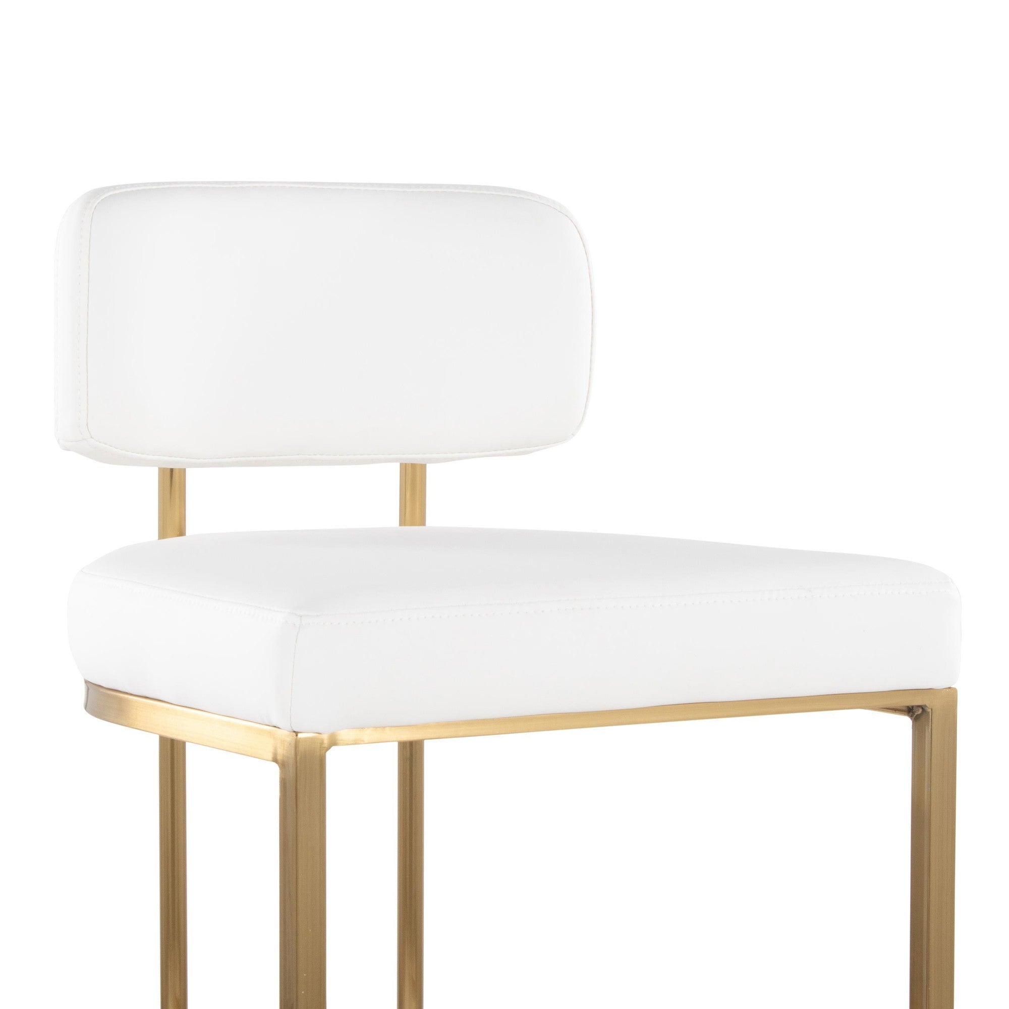 Mid-back Demi 26" Fixed-Height Counter Stool - Set of 2 - Gold Metal, White PU