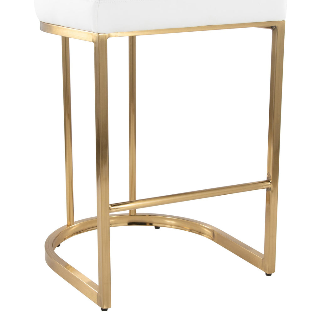 Mid-back Demi 26" Fixed-Height Counter Stool - Set of 2 - Gold Metal, White PU