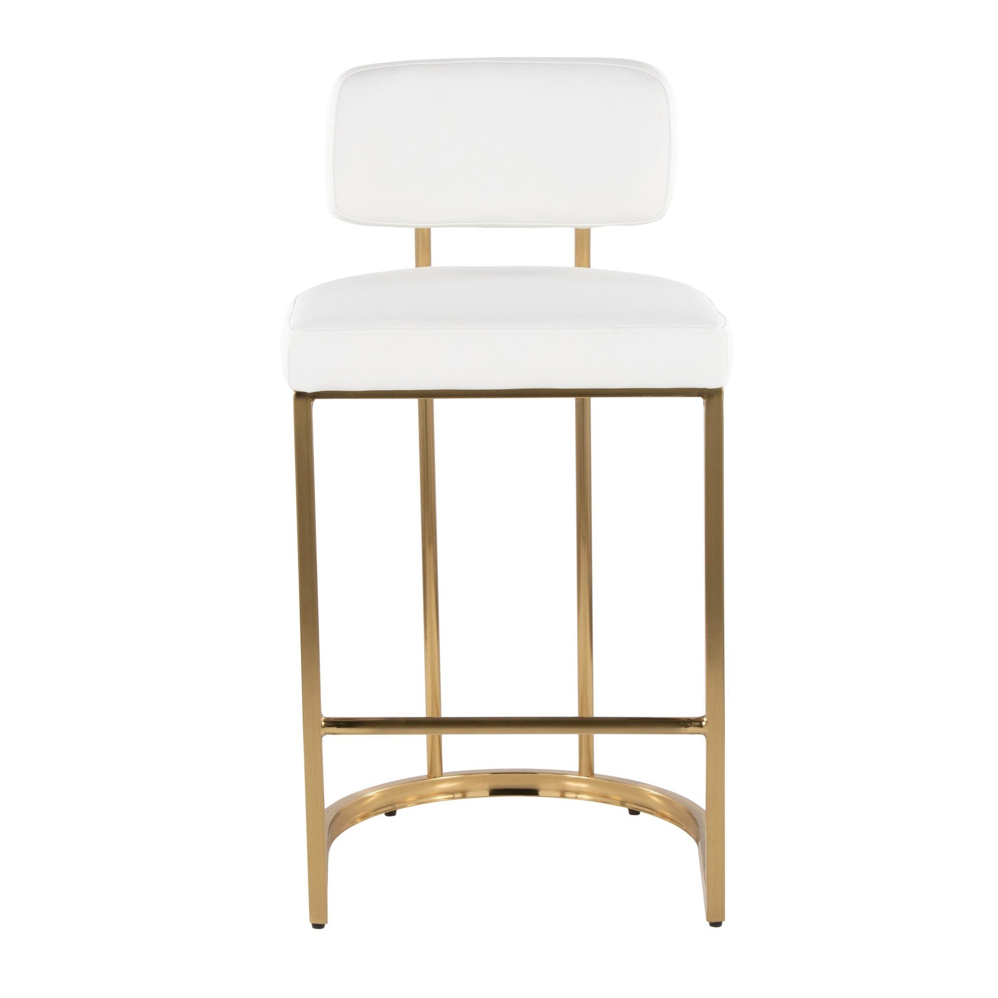 Mid-back Demi 26" Fixed-Height Counter Stool - Set of 2 - Gold Metal, White PU