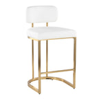Mid-back Demi 26" Fixed-Height Counter Stool - Set of 2 - Gold Metal, White PU