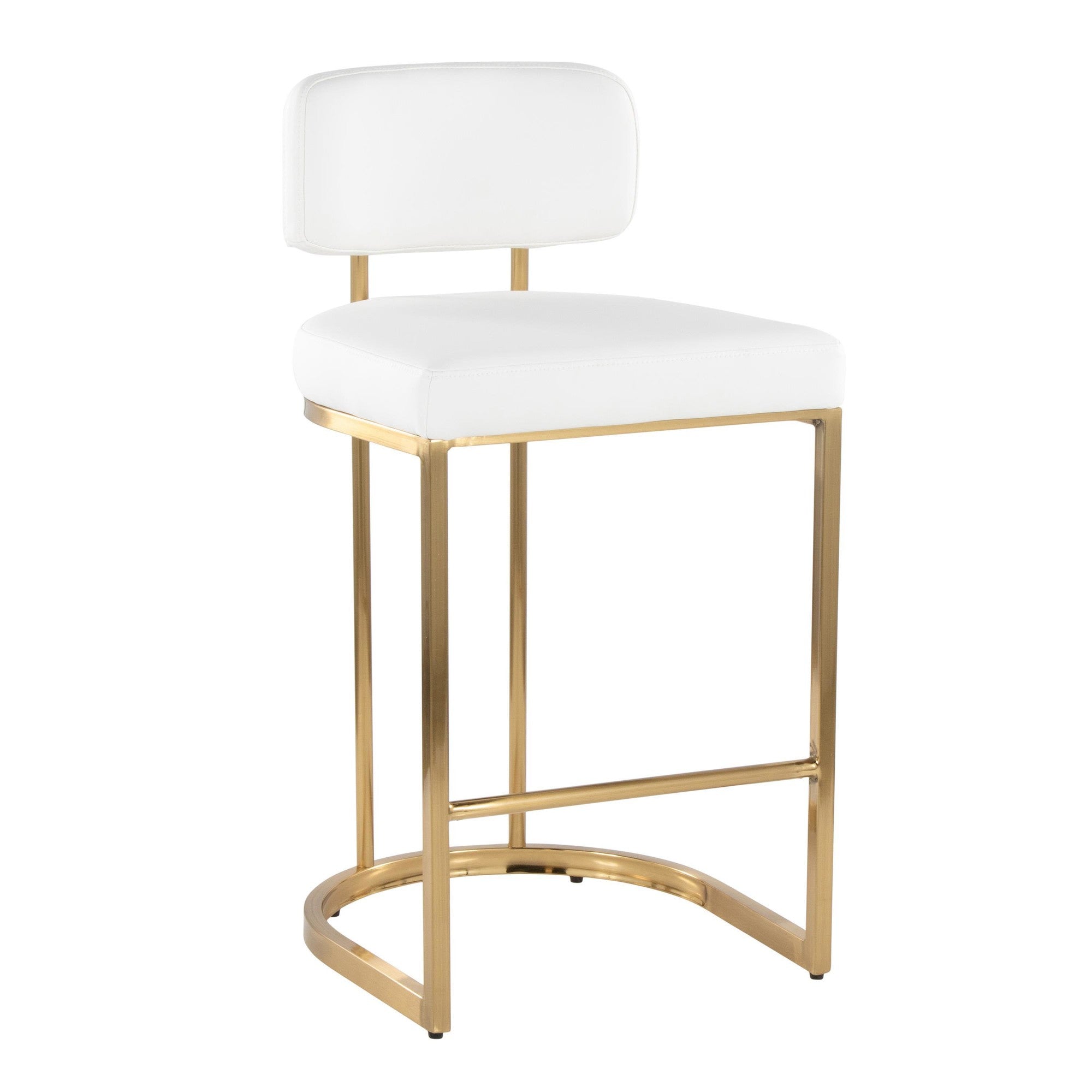 Mid-back Demi 26" Fixed-Height Counter Stool - Set of 2 - Gold Metal, White PU
