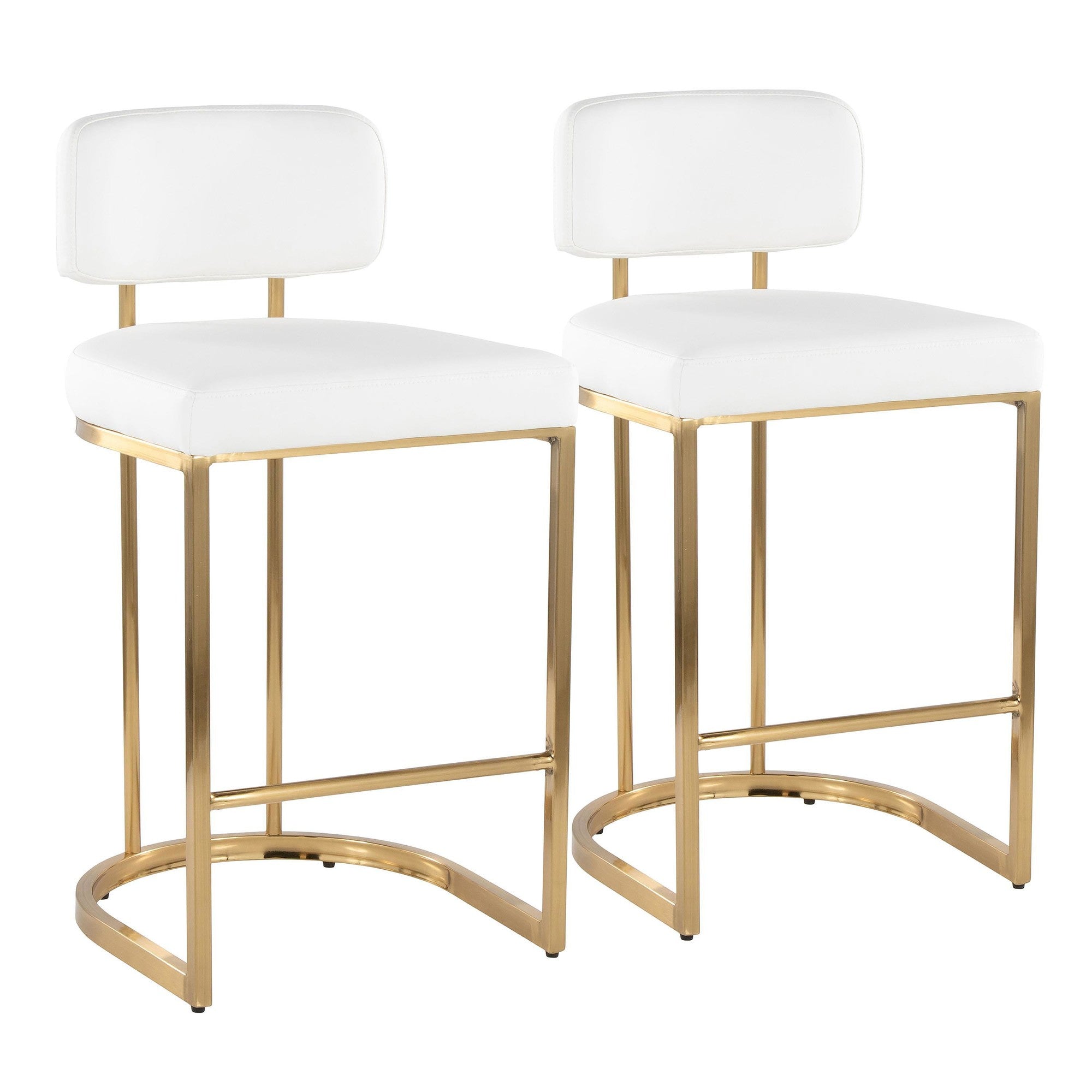 Mid-back Demi 26" Fixed-Height Counter Stool - Set of 2 - Gold Metal, White PU