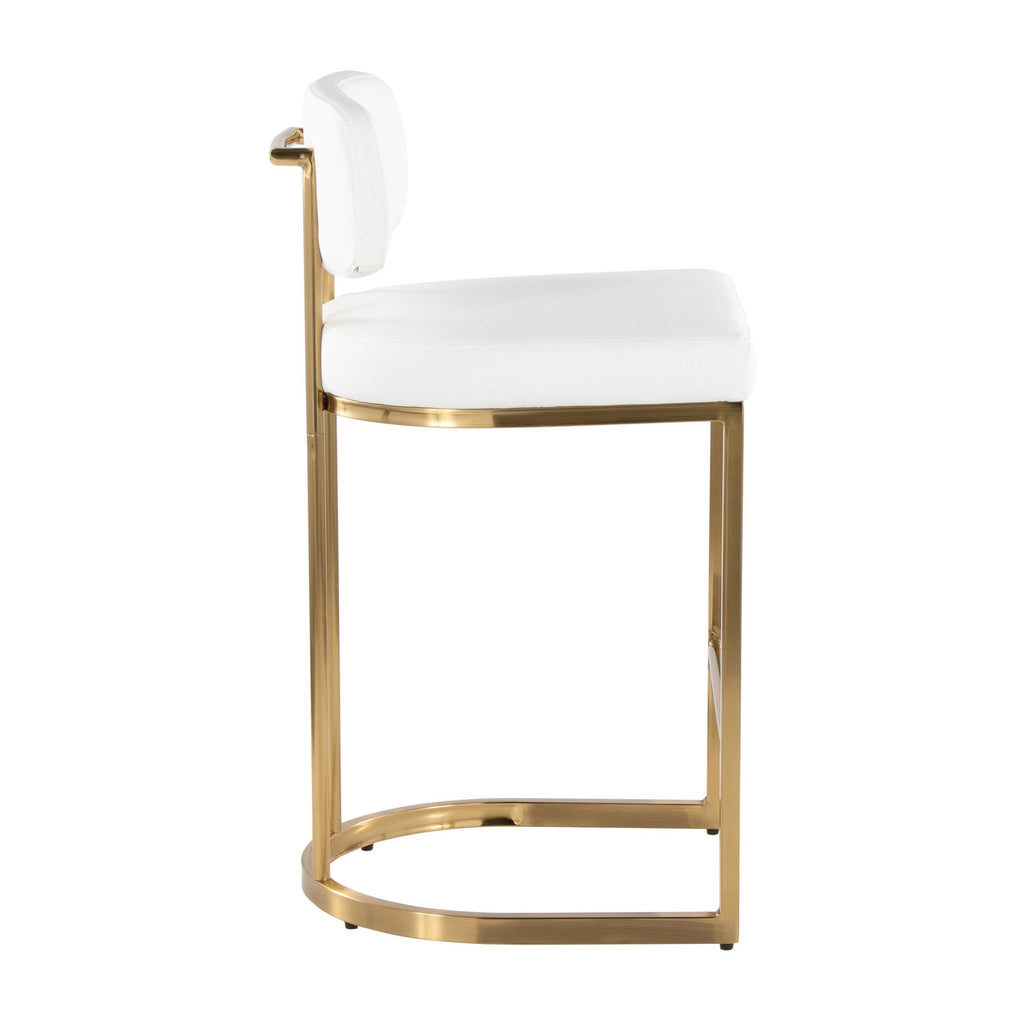 Mid-back Demi 26" Fixed-Height Counter Stool - Set of 2 - Gold Metal, White PU