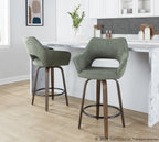 Mustang 26" Fixed-Height Counter Stool - Set of 2 - Walnut Glazed Wood, Green Fabric, Black Metal