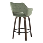 Mustang 26" Fixed-Height Counter Stool - Set of 2 - Walnut Glazed Wood, Green Fabric, Black Metal