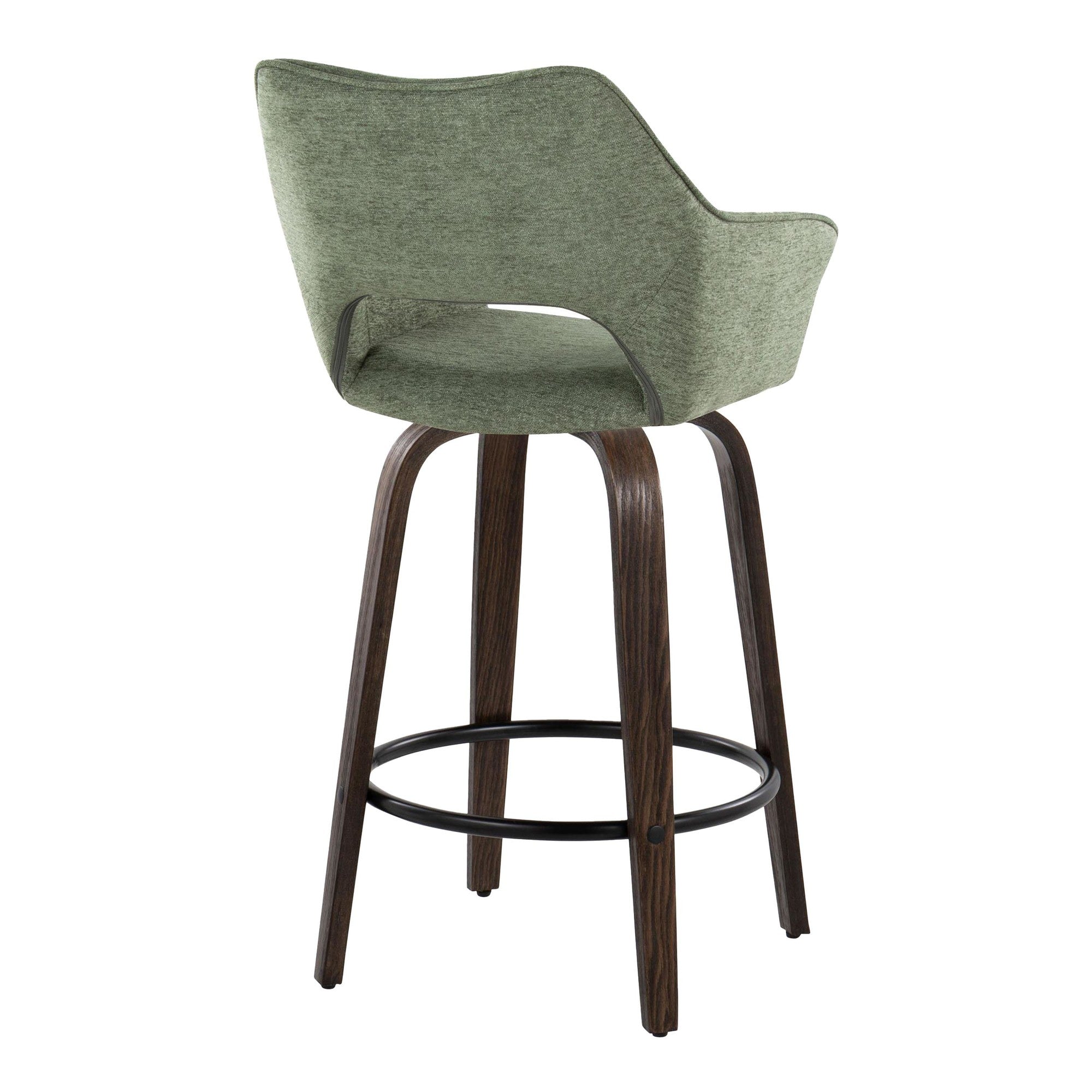 Mustang 26" Fixed-Height Counter Stool - Set of 2 - Walnut Glazed Wood, Green Fabric, Black Metal