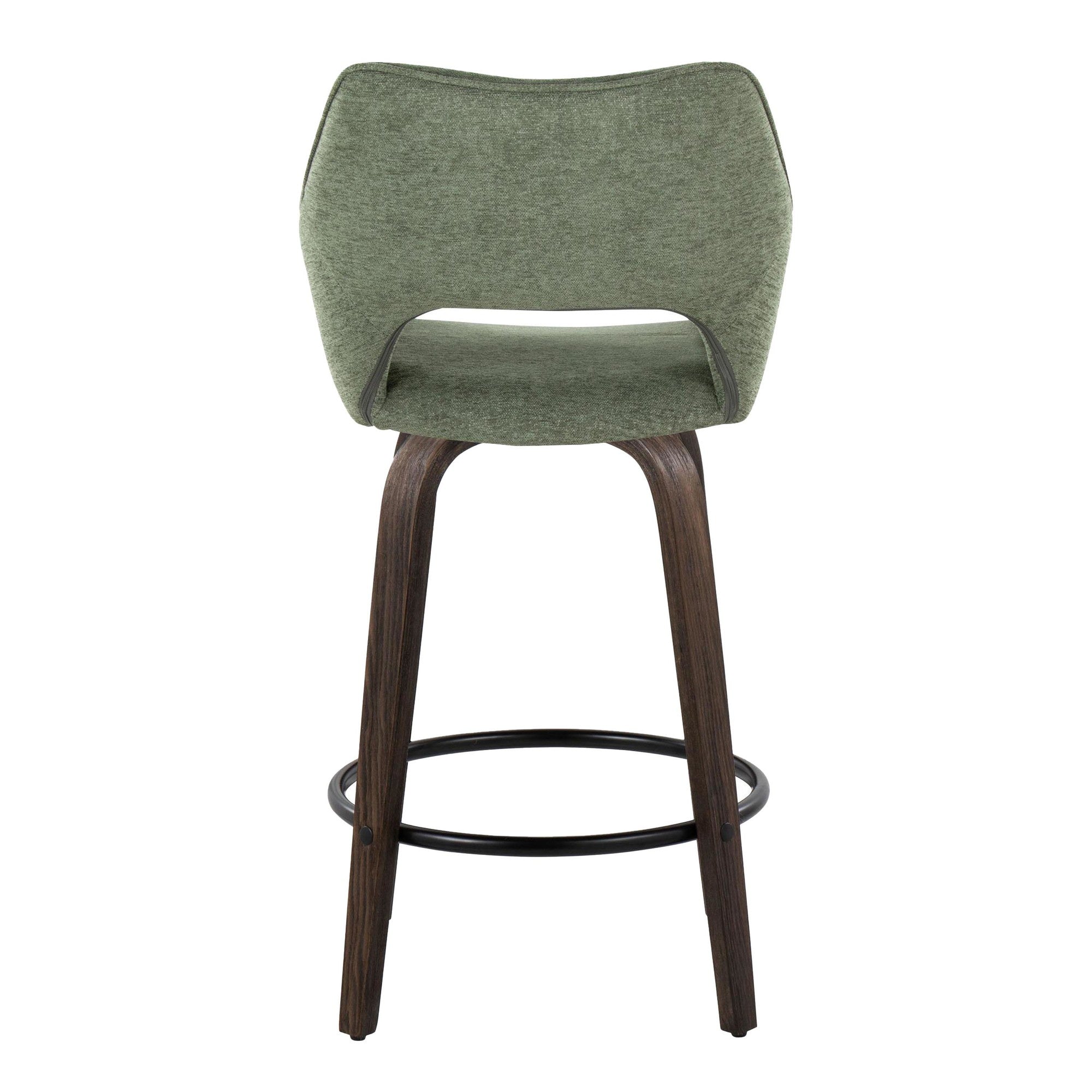 Mustang 26" Fixed-Height Counter Stool - Set of 2 - Walnut Glazed Wood, Green Fabric, Black Metal