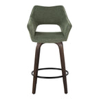 Mustang 26" Fixed-Height Counter Stool - Set of 2 - Walnut Glazed Wood, Green Fabric, Black Metal