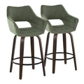 Mustang 26" Fixed-Height Counter Stool - Set of 2 - Walnut Glazed Wood, Green Fabric, Black Metal