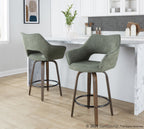 Mustang 26" Fixed-Height Counter Stool - Set of 2 - Walnut Glazed Wood, Green Fabric, Black Metal