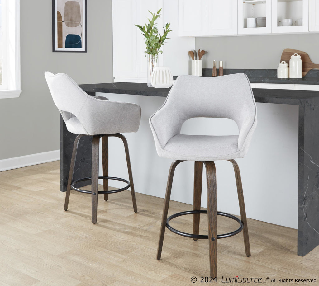 Mustang 26" Fixed-Height Counter Stool - Set of 2 - Walnut Glazed Wood, Grey Fabric, Black Metal