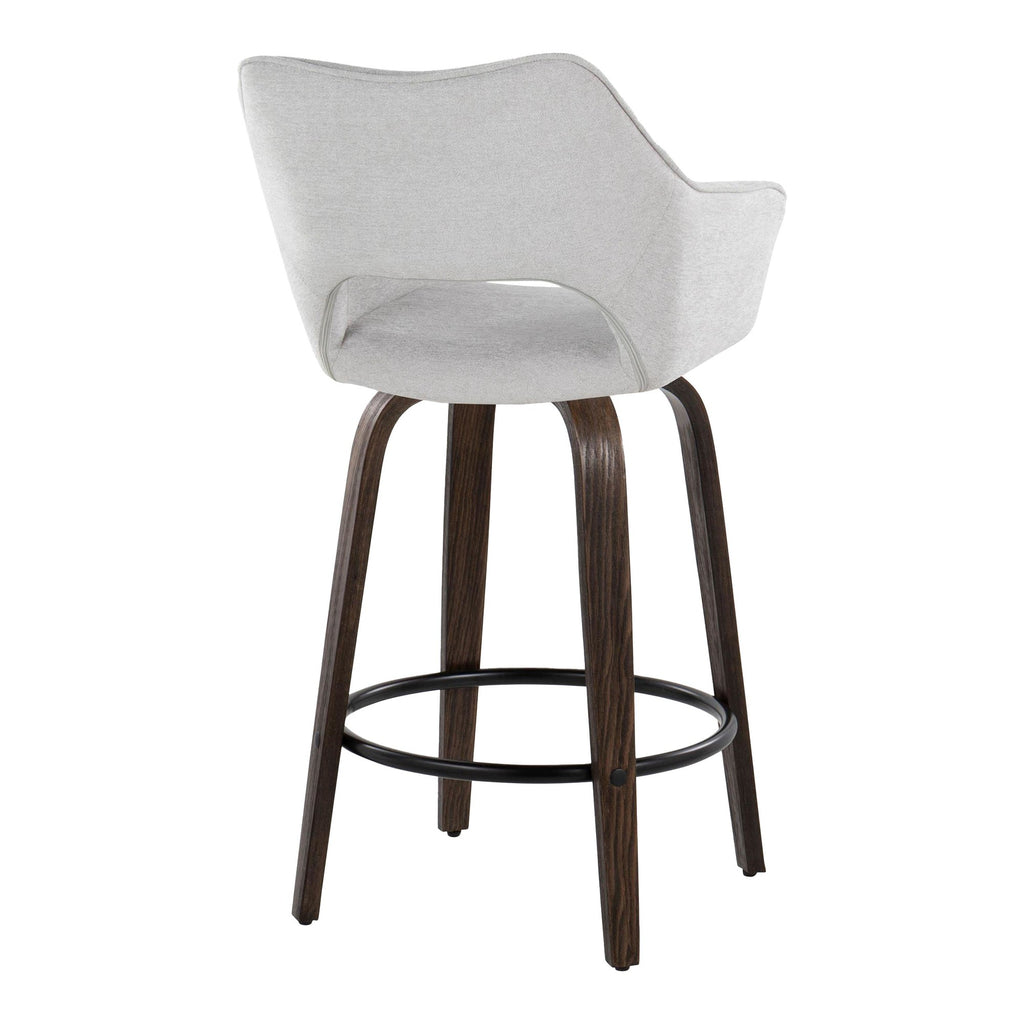 Mustang 26" Fixed-Height Counter Stool - Set of 2 - Walnut Glazed Wood, Grey Fabric, Black Metal