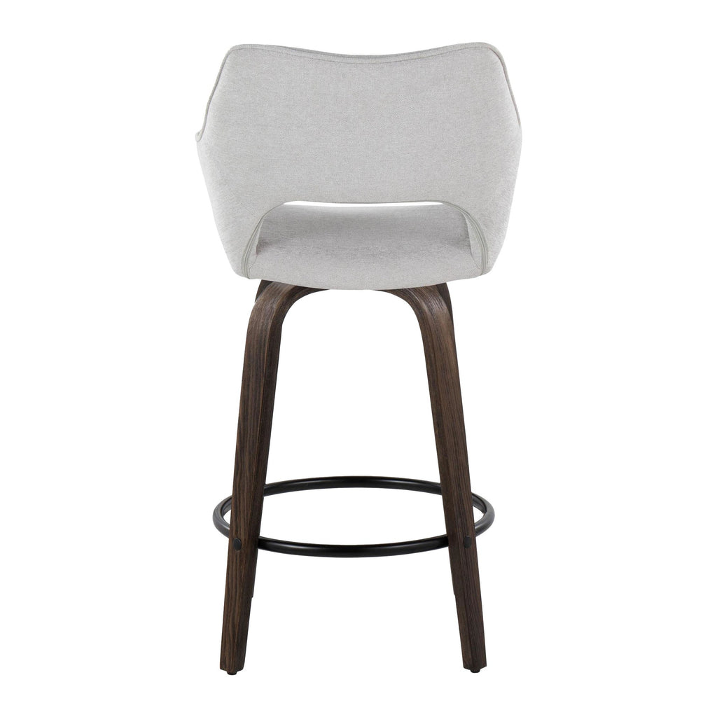 Mustang 26" Fixed-Height Counter Stool - Set of 2 - Walnut Glazed Wood, Grey Fabric, Black Metal
