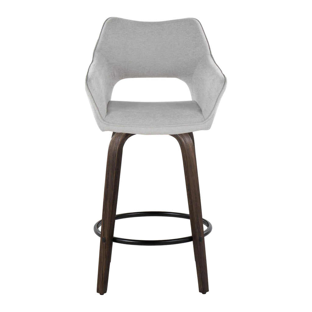 Mustang 26" Fixed-Height Counter Stool - Set of 2 - Walnut Glazed Wood, Grey Fabric, Black Metal