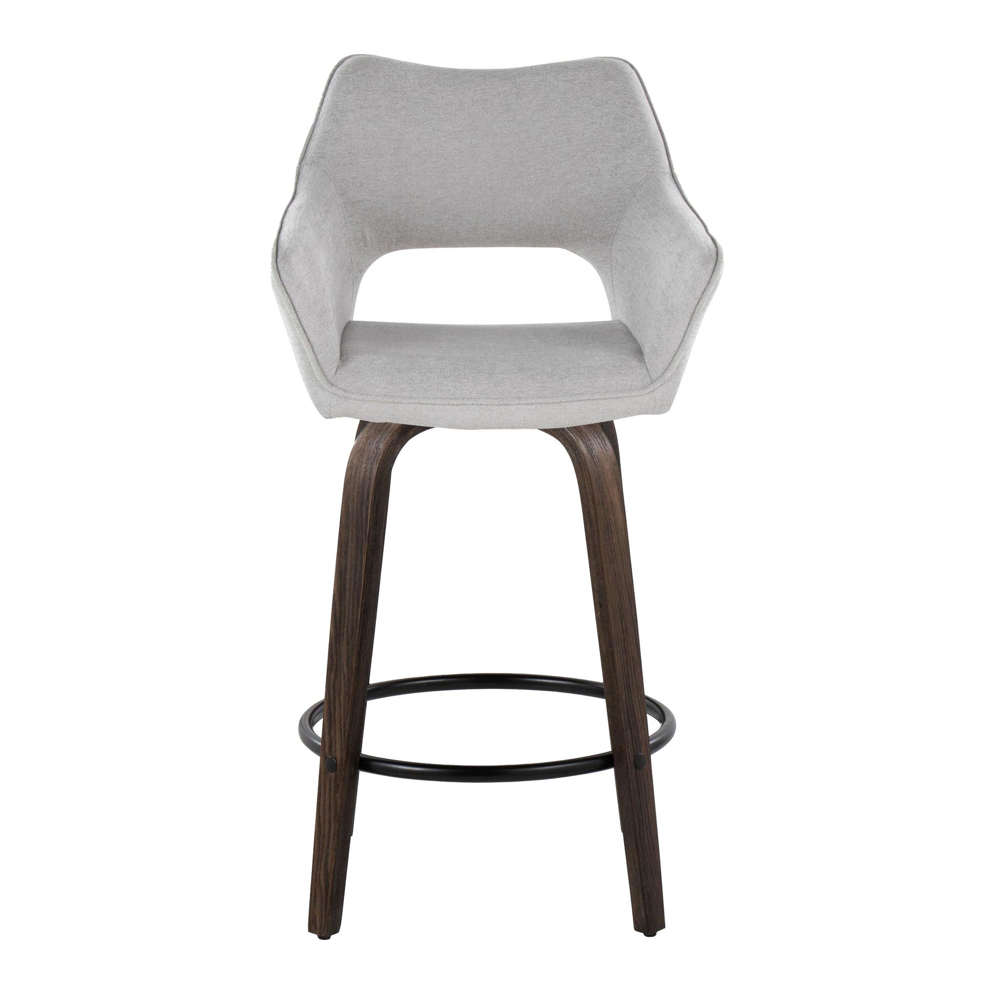 Mustang 26" Fixed-Height Counter Stool - Set of 2 - Walnut Glazed Wood, Grey Fabric, Black Metal