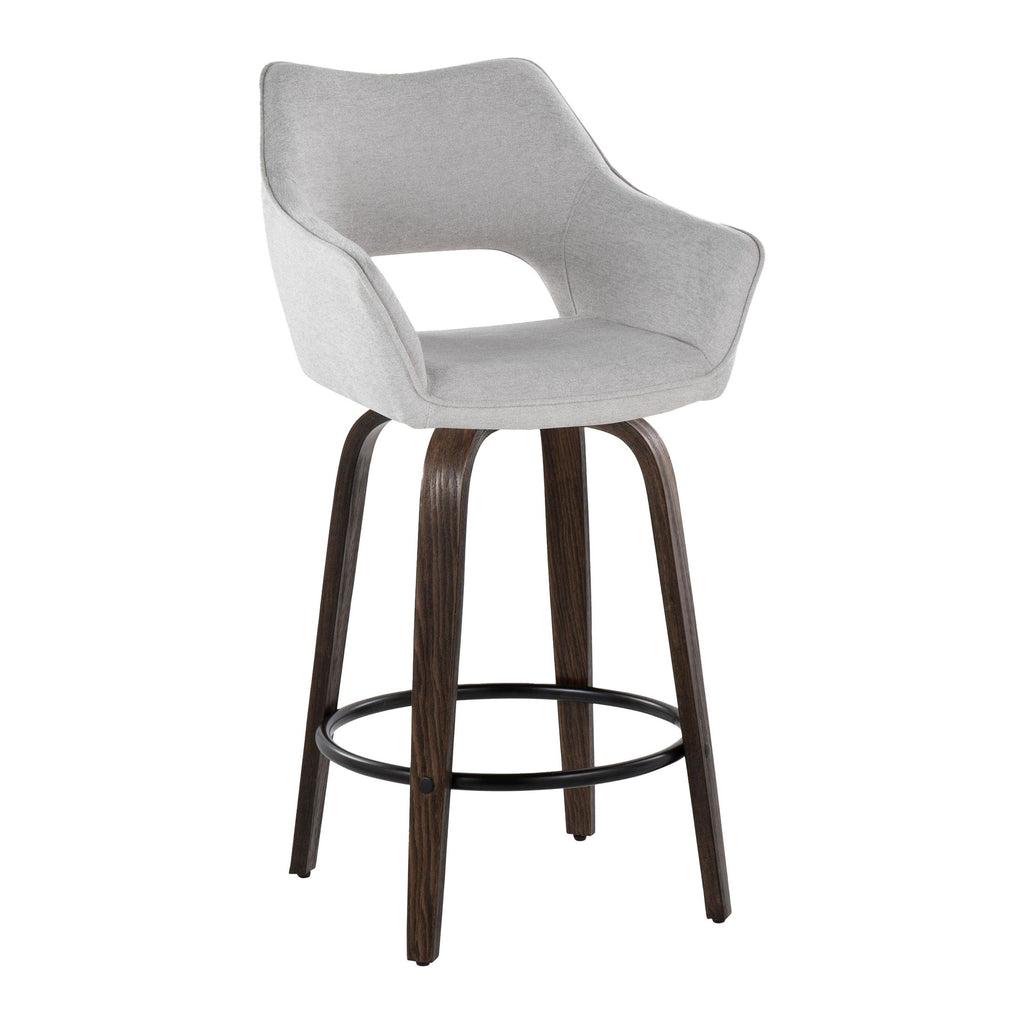 Mustang 26" Fixed-Height Counter Stool - Set of 2 - Walnut Glazed Wood, Grey Fabric, Black Metal