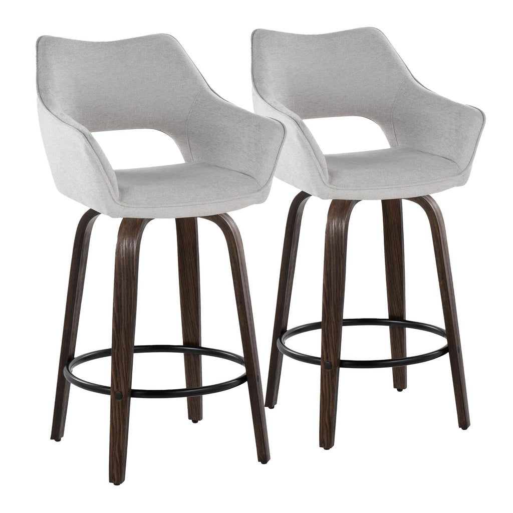 Mustang 26" Fixed-Height Counter Stool - Set of 2 - Walnut Glazed Wood, Grey Fabric, Black Metal
