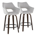 Mustang 26" Fixed-Height Counter Stool - Set of 2 - Walnut Glazed Wood, Grey Fabric, Black Metal