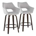 Mustang 26" Fixed-Height Counter Stool - Set of 2 - Walnut Glazed Wood, Grey Fabric, Black Metal