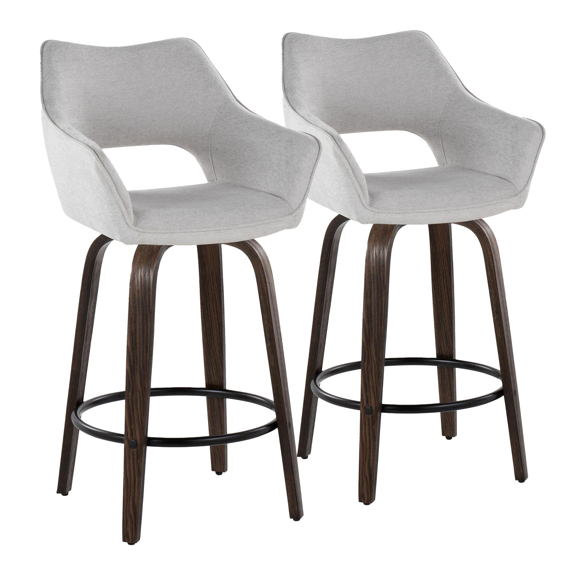Mustang 26" Fixed-Height Counter Stool - Set of 2 - Walnut Glazed Wood, Grey Fabric, Black Metal