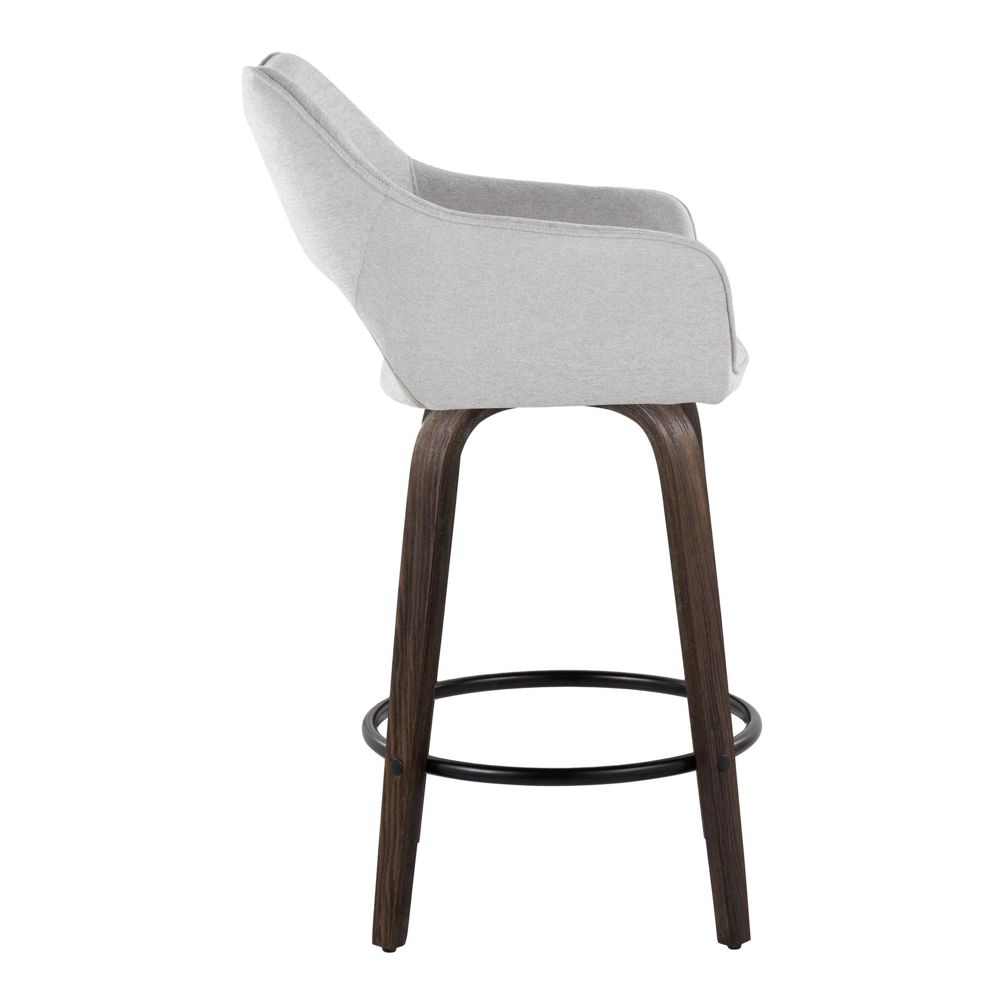 Mustang 26" Fixed-Height Counter Stool - Set of 2 - Walnut Glazed Wood, Grey Fabric, Black Metal