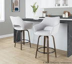 Mustang 26" Fixed-Height Counter Stool - Set of 2 - Walnut Glazed Wood, Grey Fabric, Black Metal