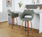 Mustang 26" Fixed-Height Counter Stool - Set of 2 - Walnut Wood, Green Fabric, Black Metal