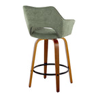 Mustang 26" Fixed-Height Counter Stool - Set of 2 - Walnut Wood, Green Fabric, Black Metal