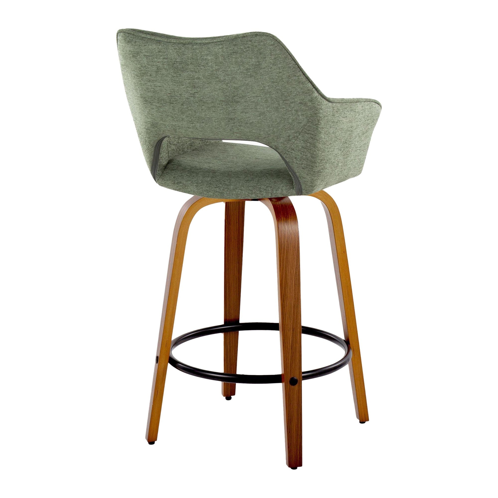 Mustang 26" Fixed-Height Counter Stool - Set of 2 - Walnut Wood, Green Fabric, Black Metal