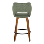 Mustang 26" Fixed-Height Counter Stool - Set of 2 - Walnut Wood, Green Fabric, Black Metal