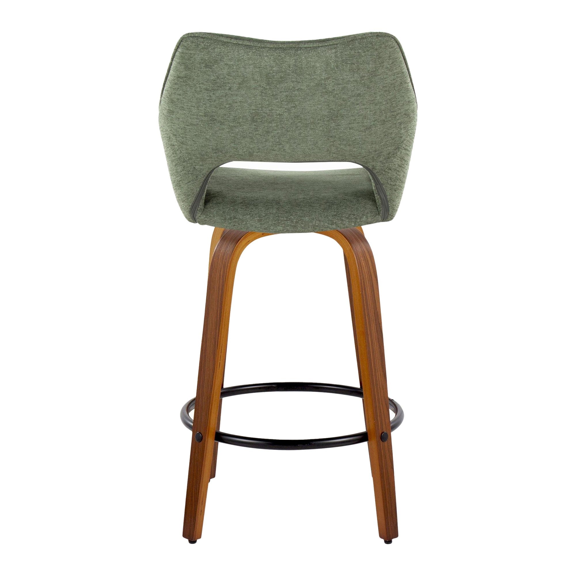 Mustang 26" Fixed-Height Counter Stool - Set of 2 - Walnut Wood, Green Fabric, Black Metal
