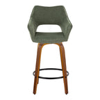 Mustang 26" Fixed-Height Counter Stool - Set of 2 - Walnut Wood, Green Fabric, Black Metal