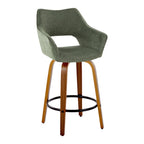 Mustang 26" Fixed-Height Counter Stool - Set of 2 - Walnut Wood, Green Fabric, Black Metal