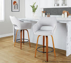 Mustang 26" Fixed-Height Counter Stool - Set of 2 - Walnut Wood, Grey Fabric, Black Metal