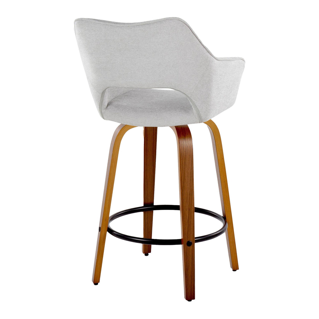 Mustang 26" Fixed-Height Counter Stool - Set of 2 - Walnut Wood, Grey Fabric, Black Metal