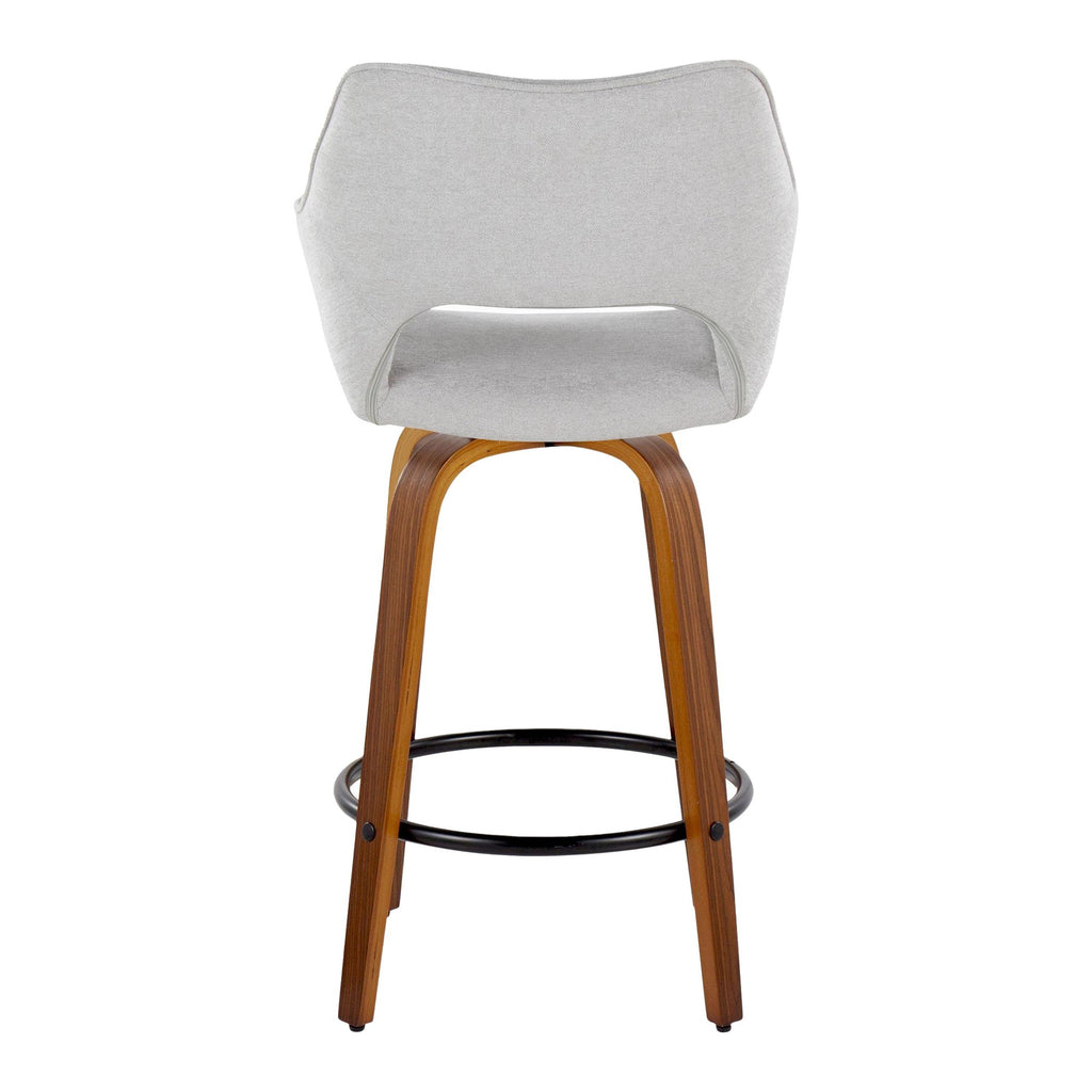 Mustang 26" Fixed-Height Counter Stool - Set of 2 - Walnut Wood, Grey Fabric, Black Metal